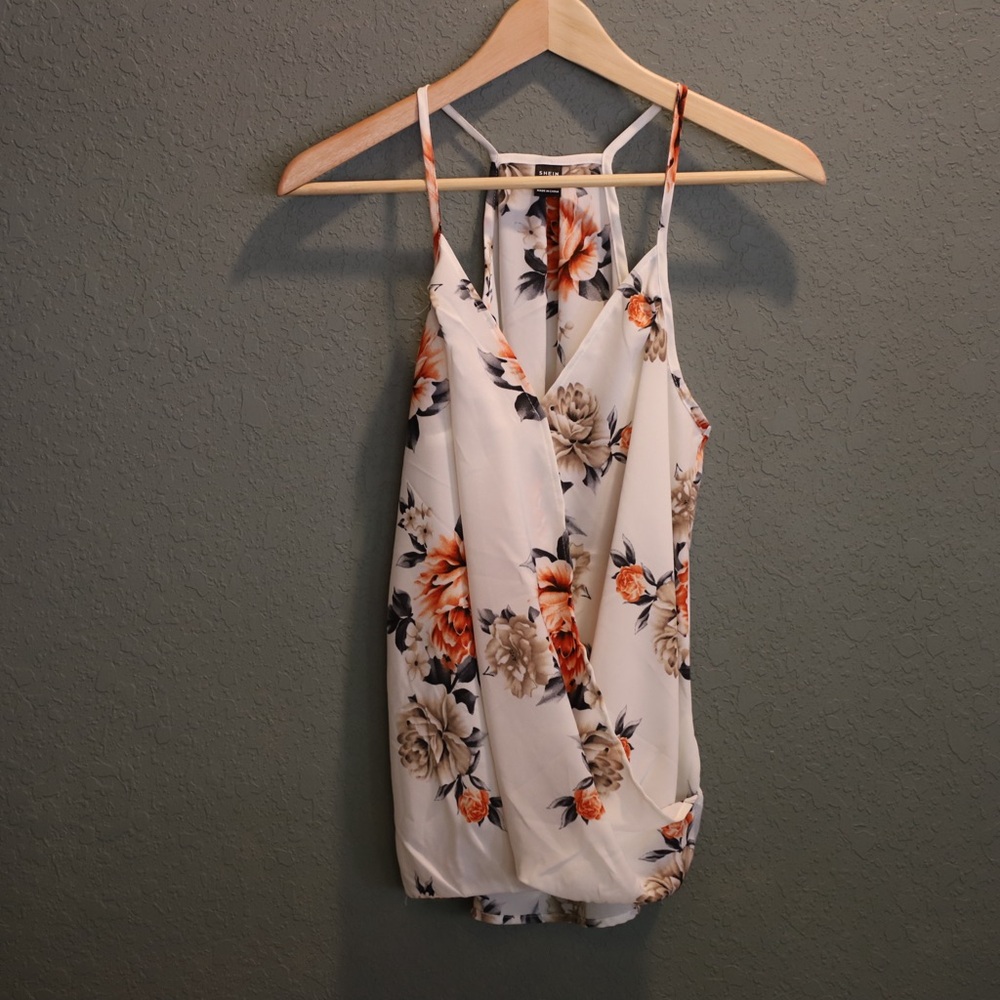 Rose Floral Women’s Blouse - size s - SHEIN - white/cream color